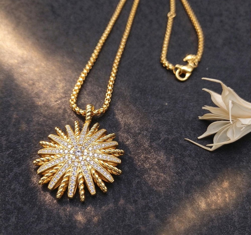 David Yurman Gold Sunflower Button Necklace with Full Diamonds